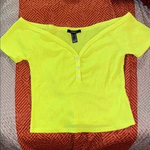 **SOLD**Neon yellow ribbed off the shoulder Shirt